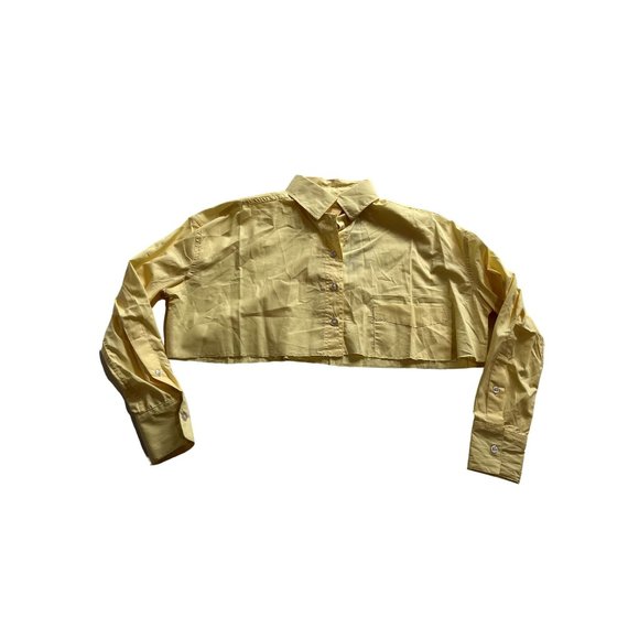 Daily Drills Tops - NWOT Daily Drills Ultra Cropped Poplin Button Down Shirt in Yellow